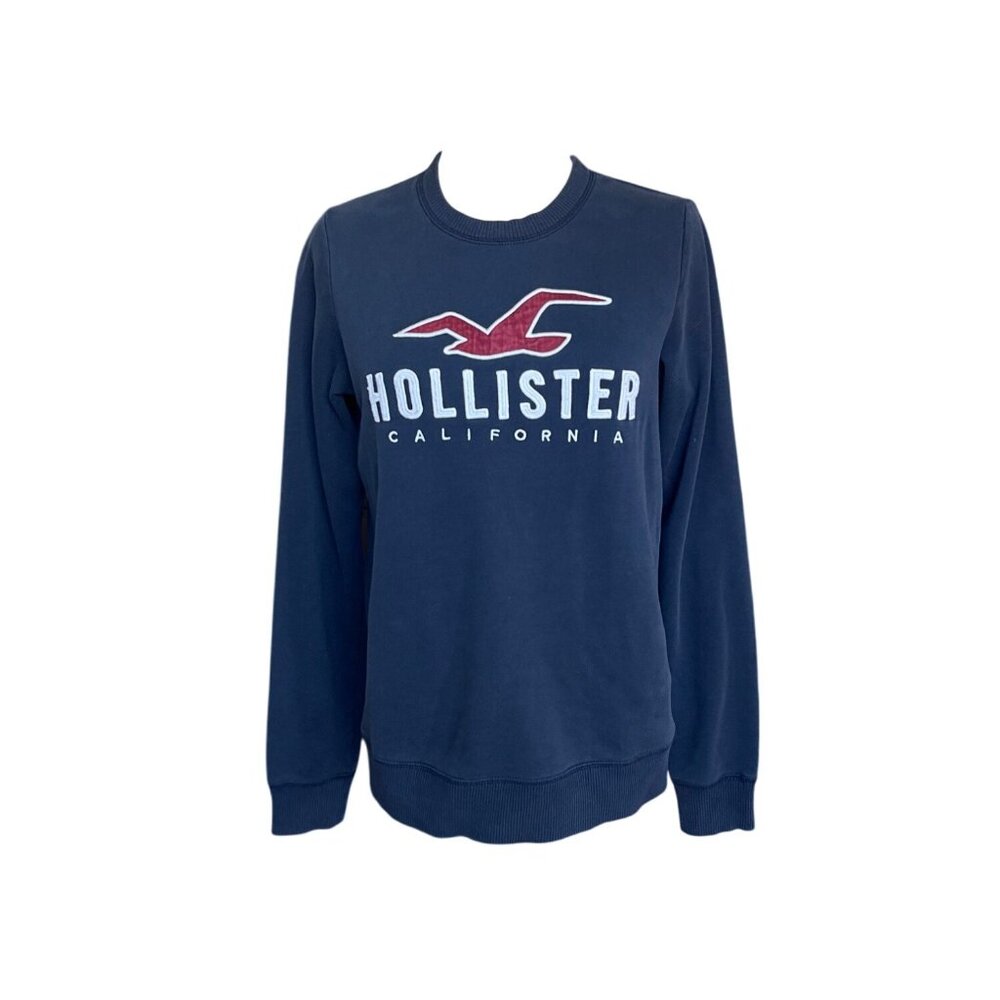 Hollister Womens Y2K Sweatshirt Size XS Logo Crewneck Graphic Spell‎ Out Navy - Picture 2 of 10